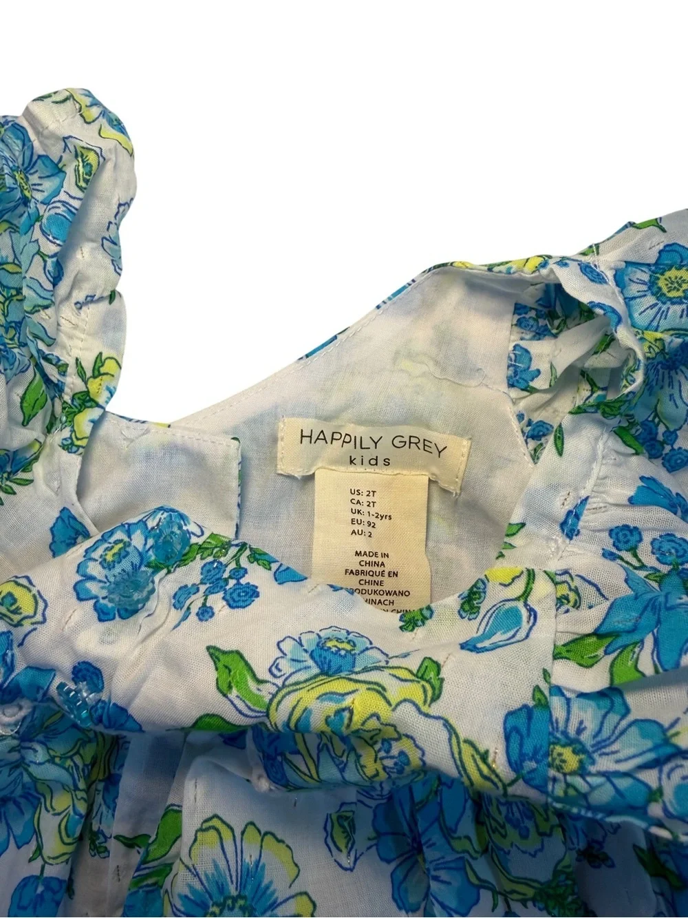 Happily Grey. Girls Blue & Green Floral Ruffle dress. Size 2T. Summer.